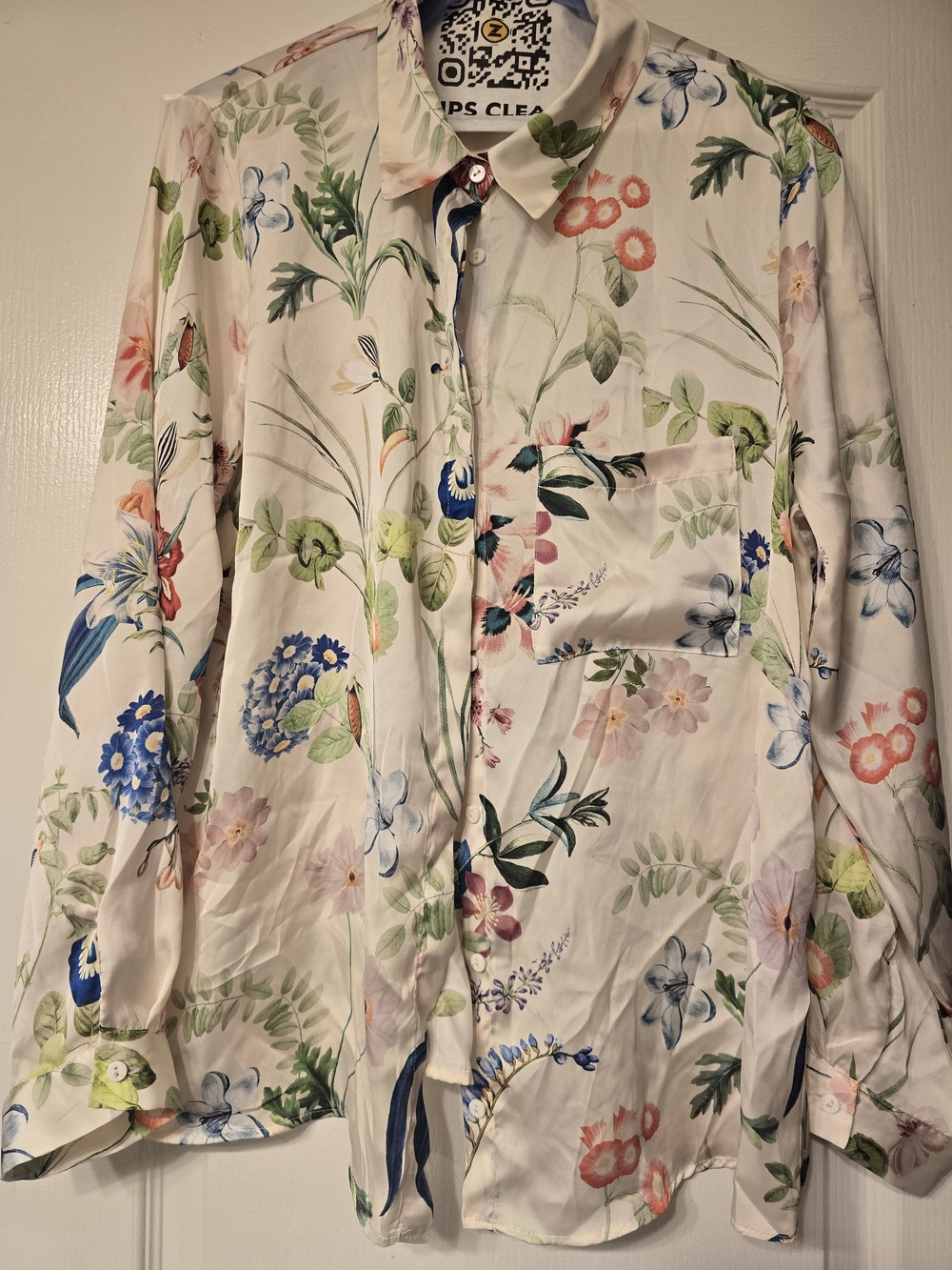 Zara Floral Print Button-Up Shirt - White with Multicolor Blooms